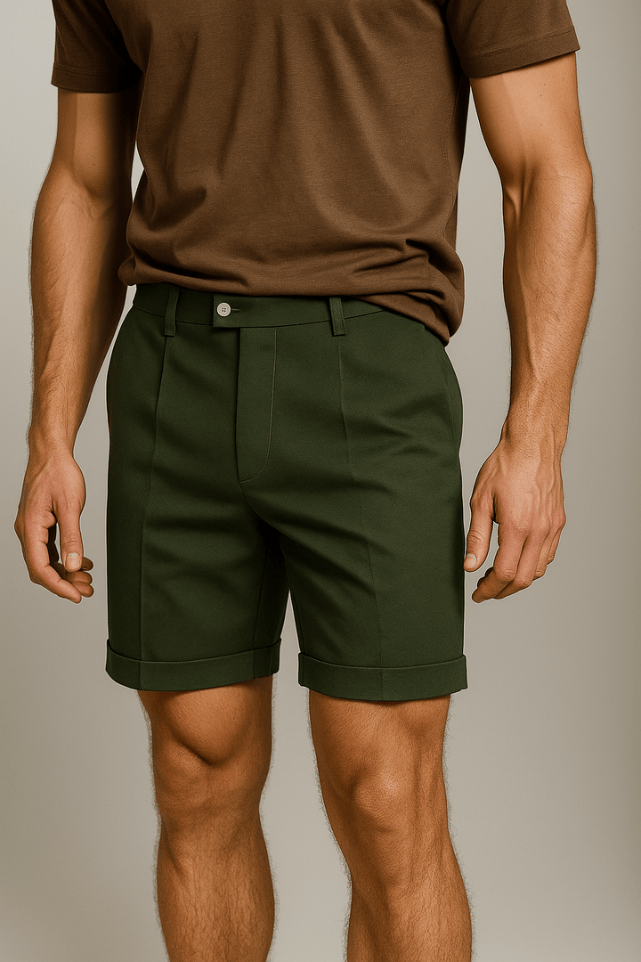 Herreshorts med læg og lommer – grøn og alsidige