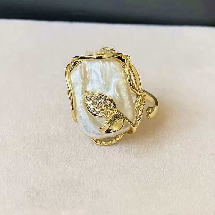 Forlovelsesring med naturlige ferskvandsperler