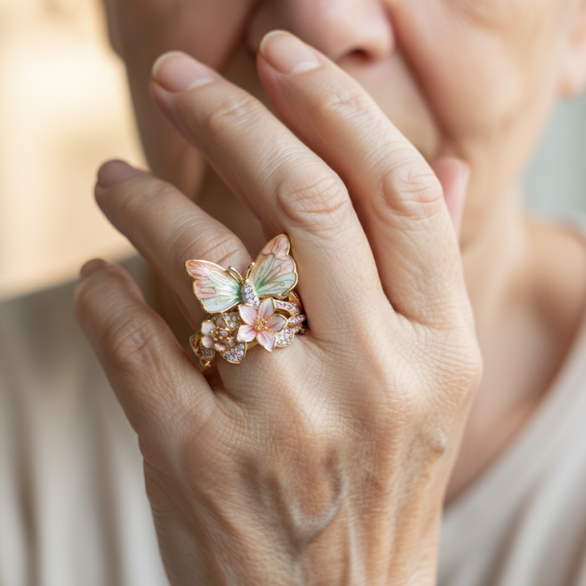 Naturglitrende sommerfuglering med cubic zirconia