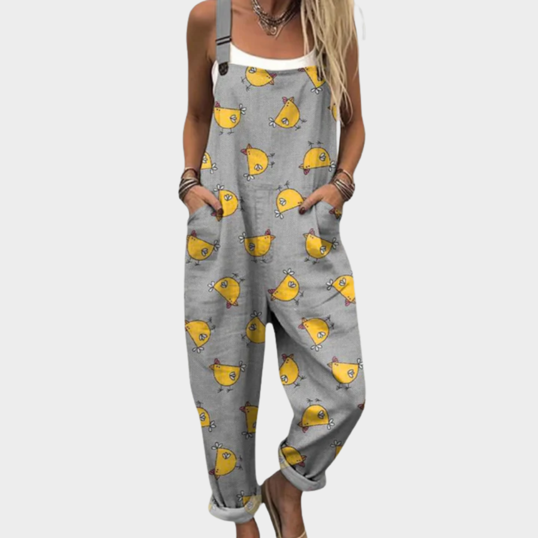 Line - Behagelige Trykte Latzbukser