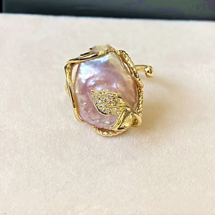 Forlovelsesring med naturlige ferskvandsperler