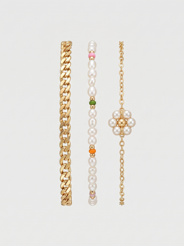 Sæt af Armbånd i Guld og Perler
