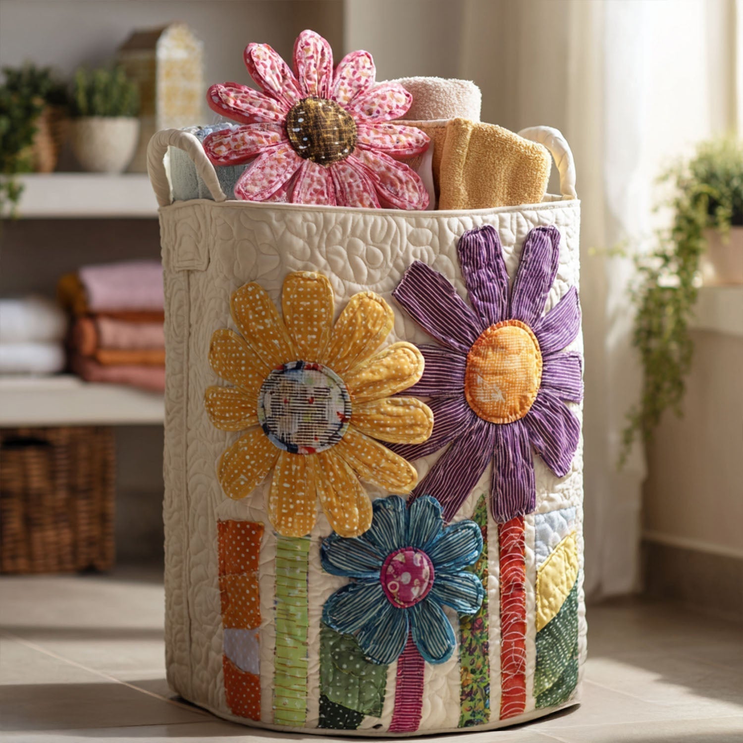 Antik Vasketøjskurv med Blomster