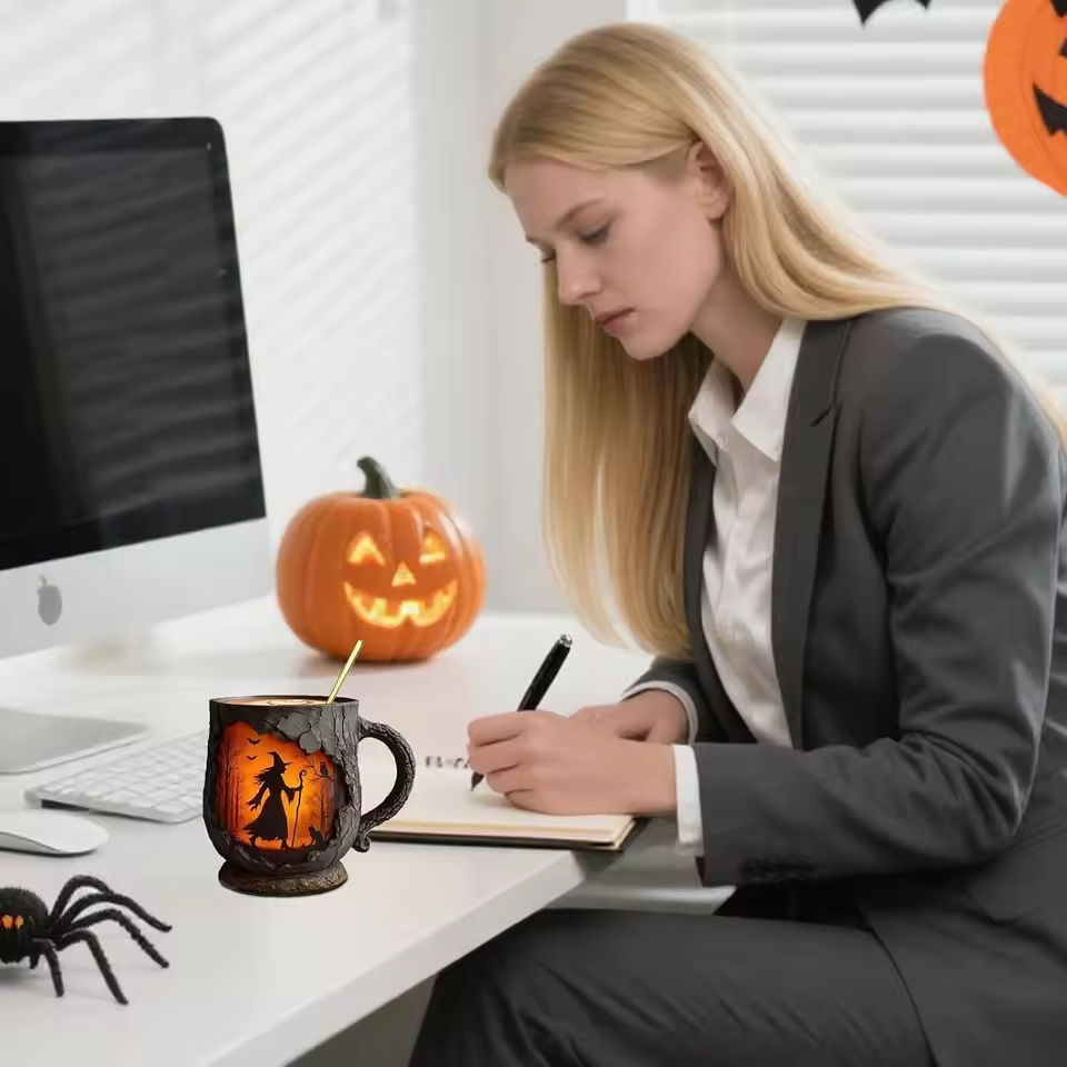 Artisan 3D Halloween Krus – Med Design af Heks og Kat