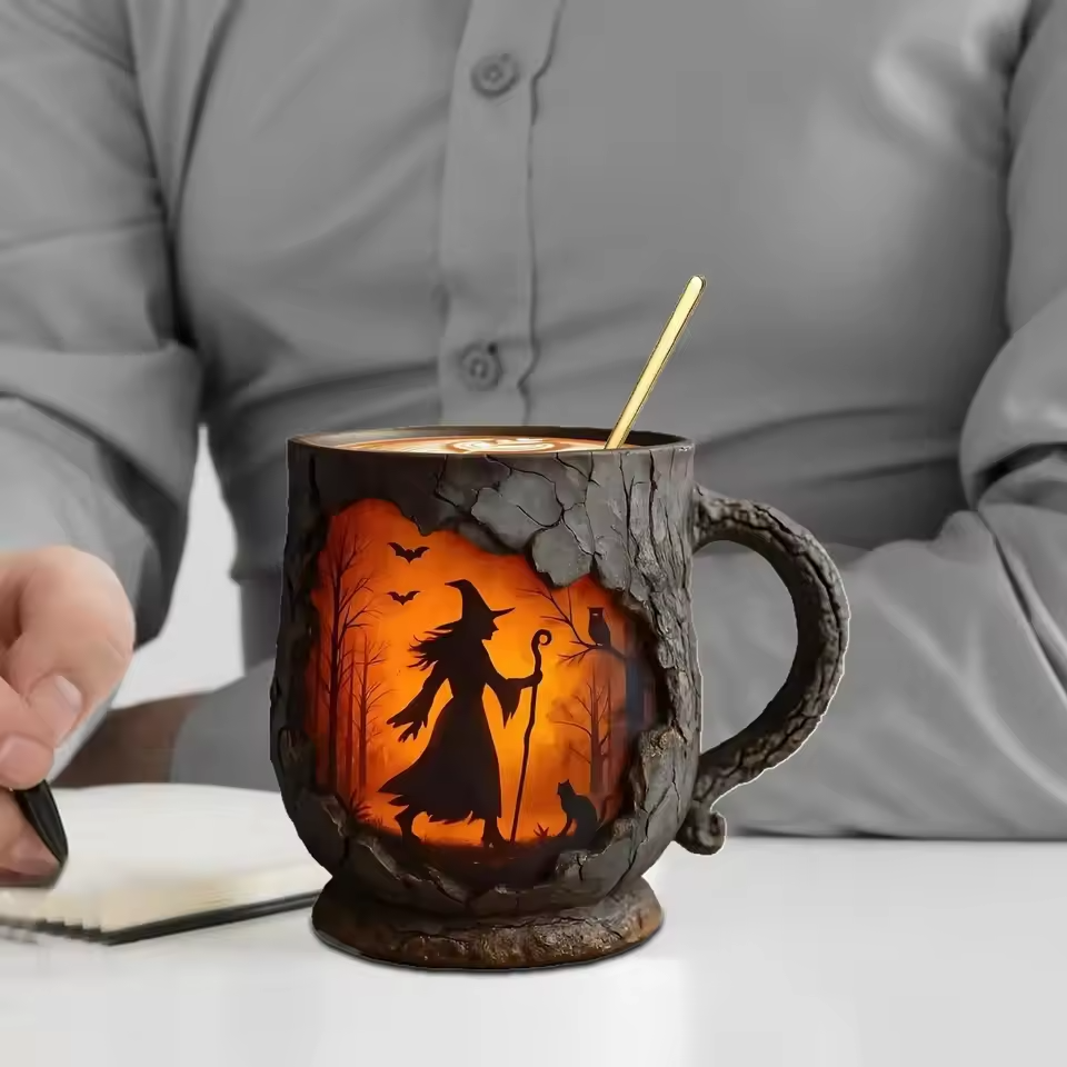 Artisan 3D Halloween Krus – Med Design af Heks og Kat