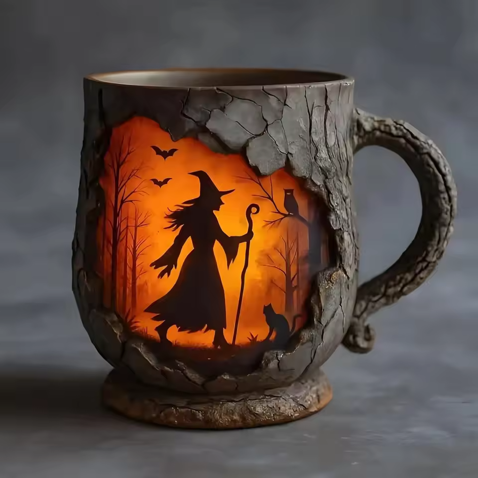 Artisan 3D Halloween Krus – Med Design af Heks og Kat