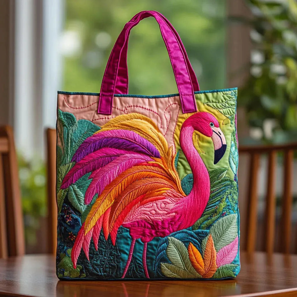 HÅNDLAVET TASKE - FLAMINGO OG REGNBUE
