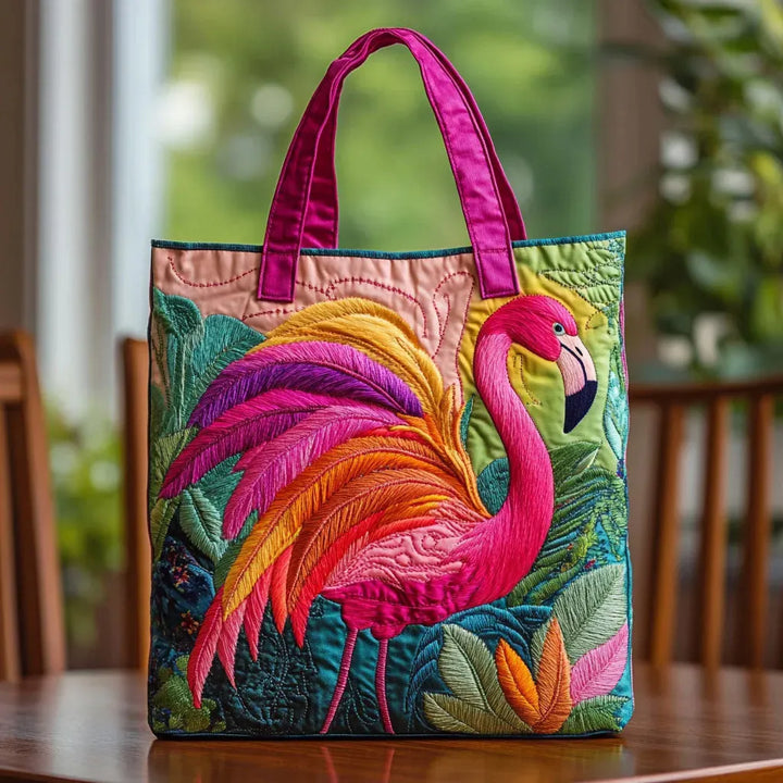 HÅNDLAVET TASKE - FLAMINGO OG REGNBUE
