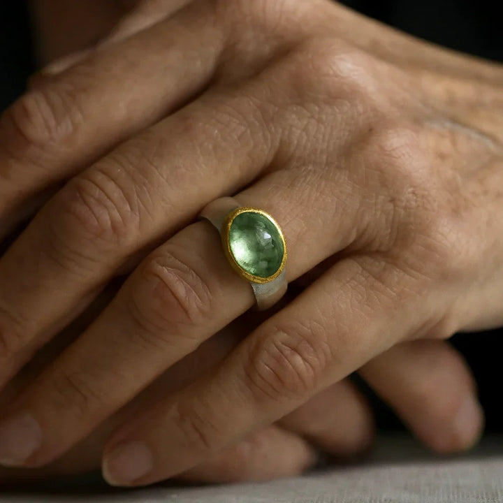 Grøn Vintage Ring med Rund Sten