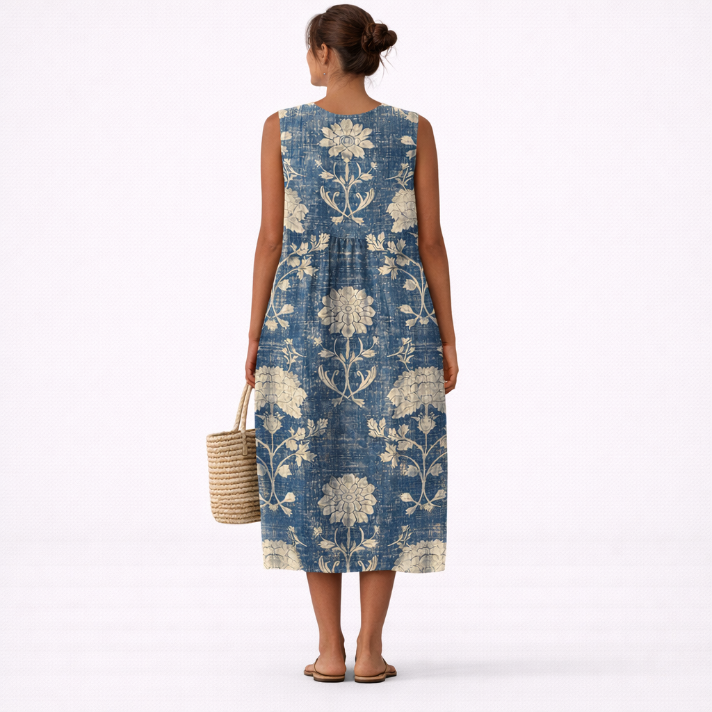 Alberte - Klassisk Midikjole med Blomsterprint