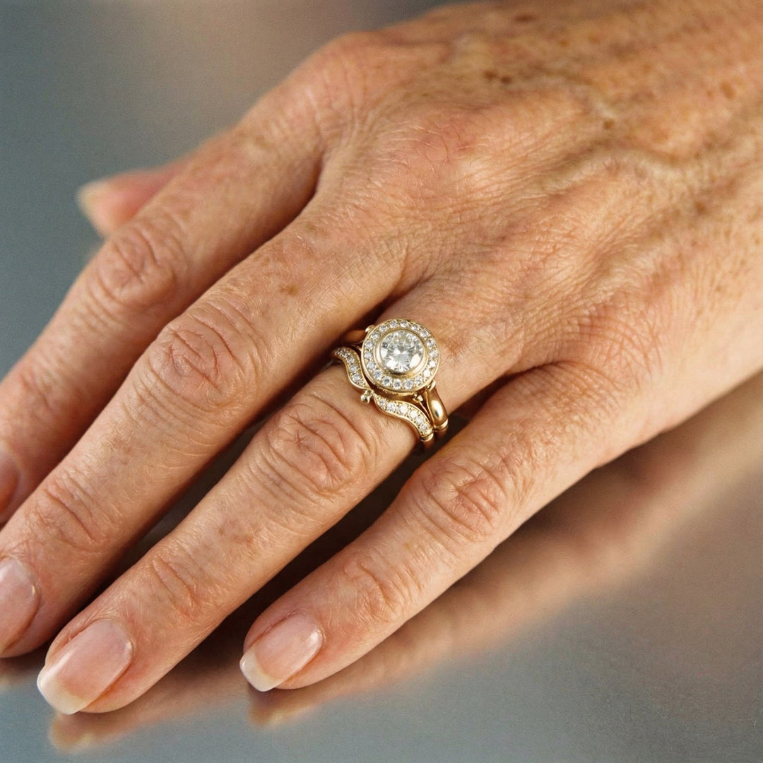 Vintage ringsæt i guld og cubic zirconia