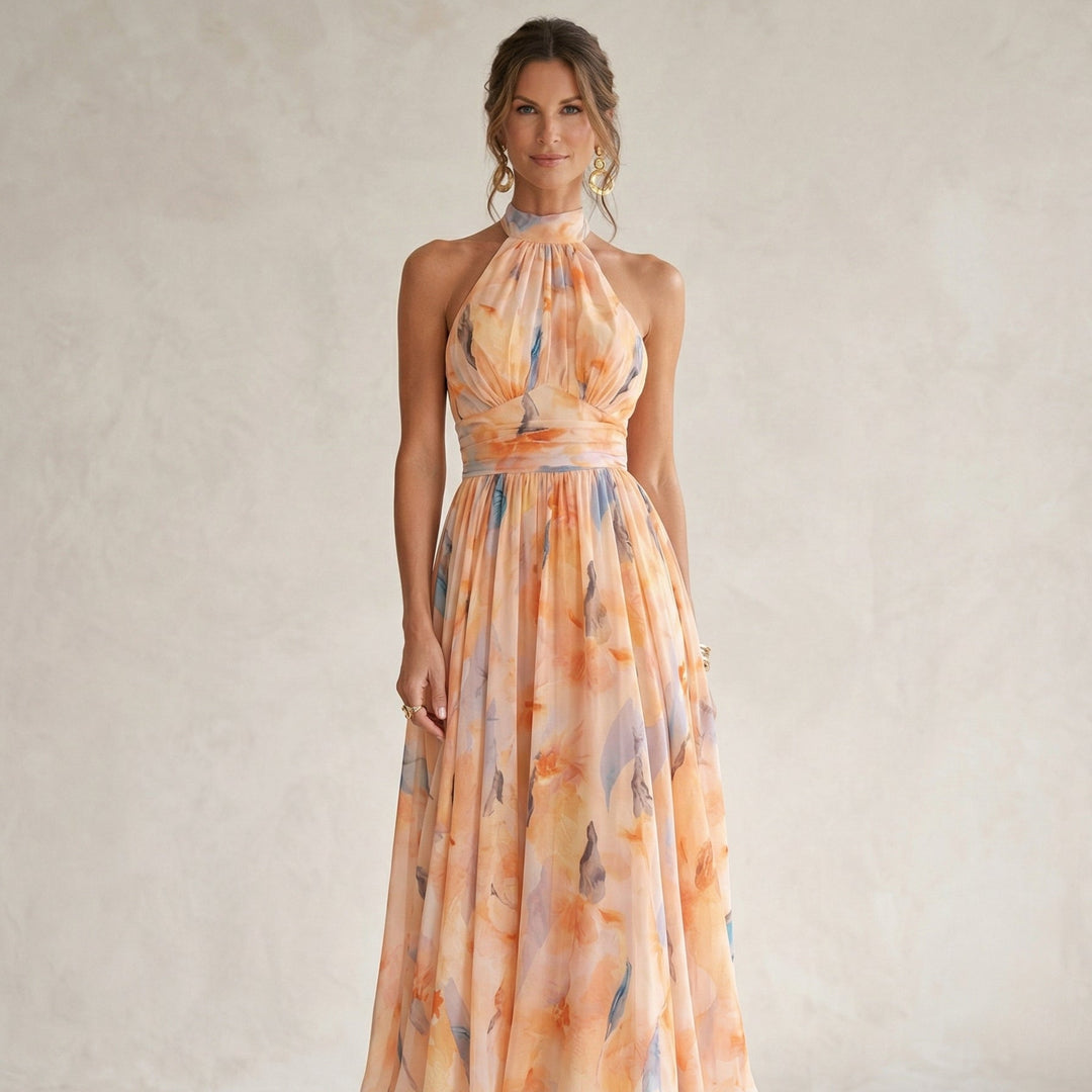 Esther | Halterneck Kjole med Akvarelprint