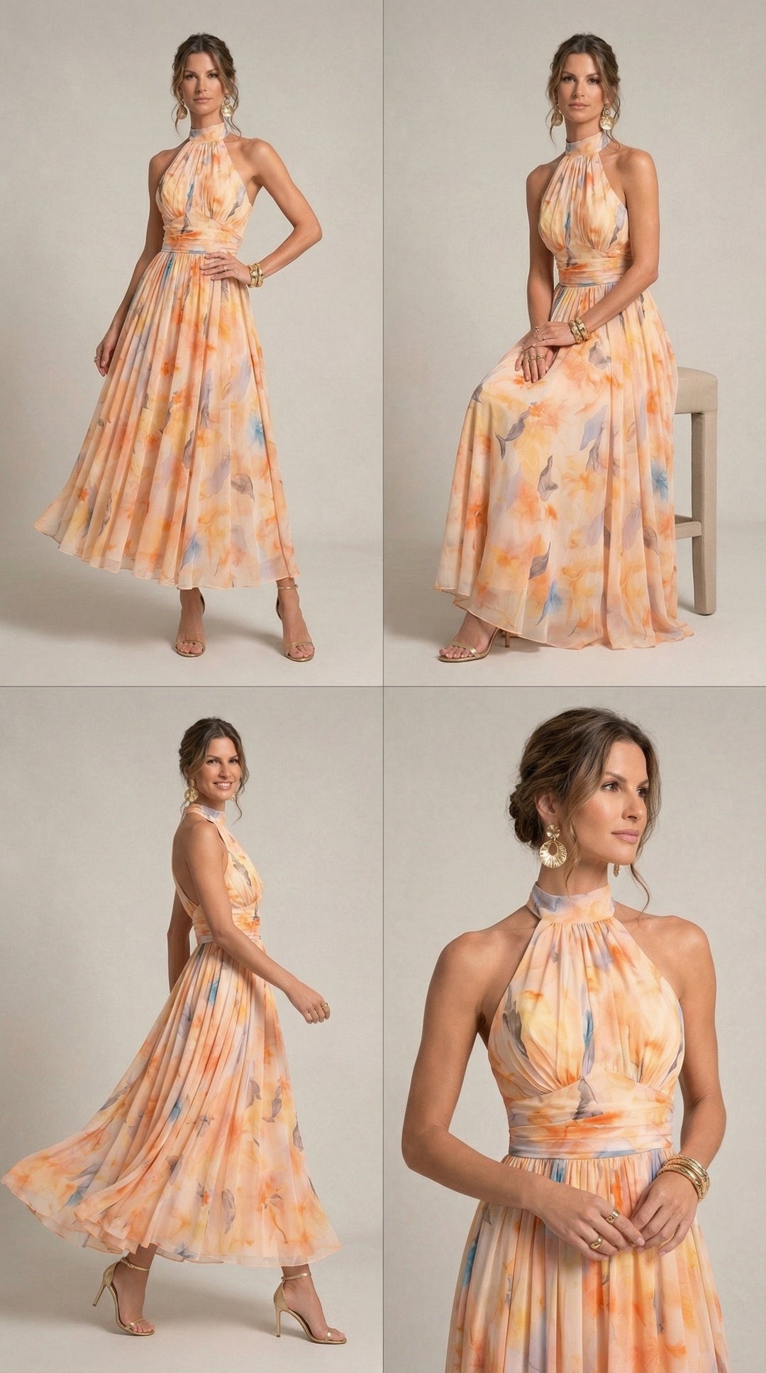 Esther | Halterneck Kjole med Akvarelprint