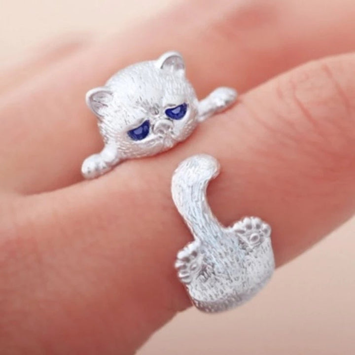 Anillo Ajustable en Plata de Ley 925 con Gatito