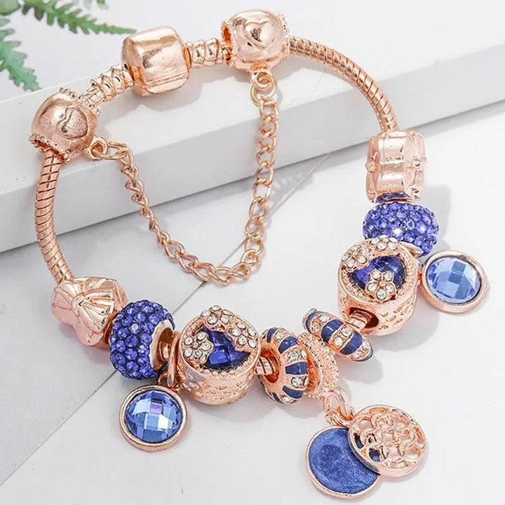 Roseguld Armbånd og Blå Krystal