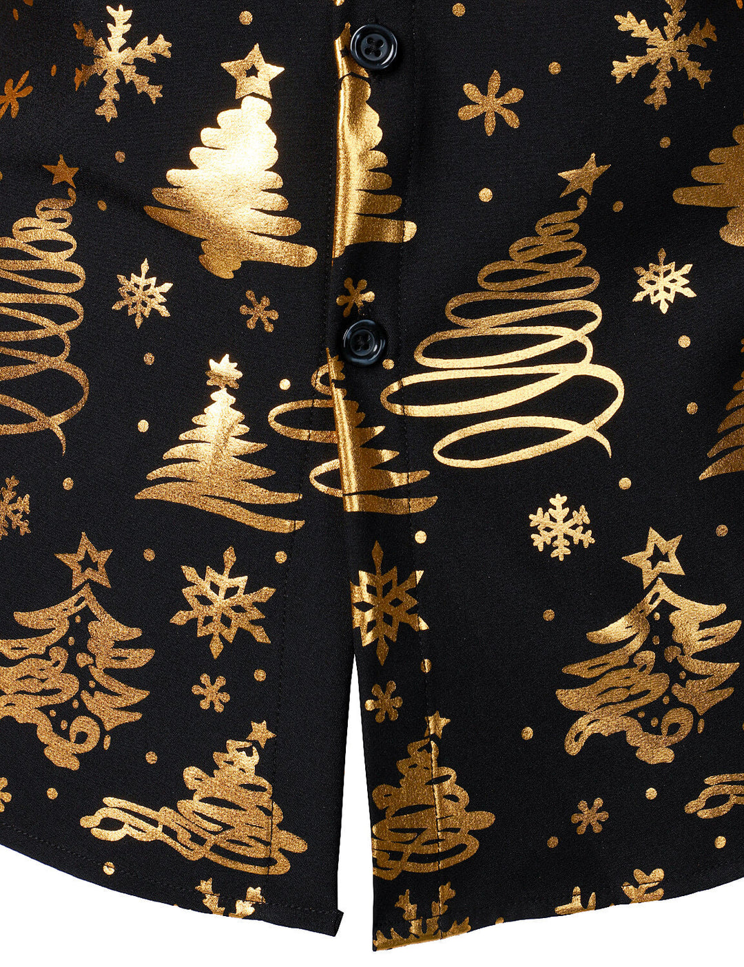 Herre Guld Jul Print Sort Langærmet Skjorte