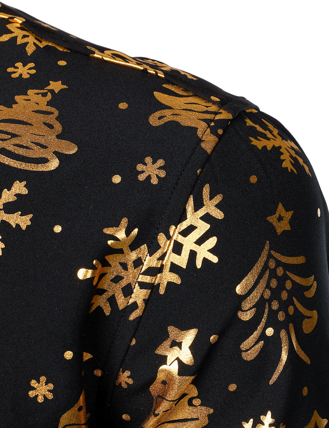 Herre Guld Jul Print Sort Langærmet Skjorte