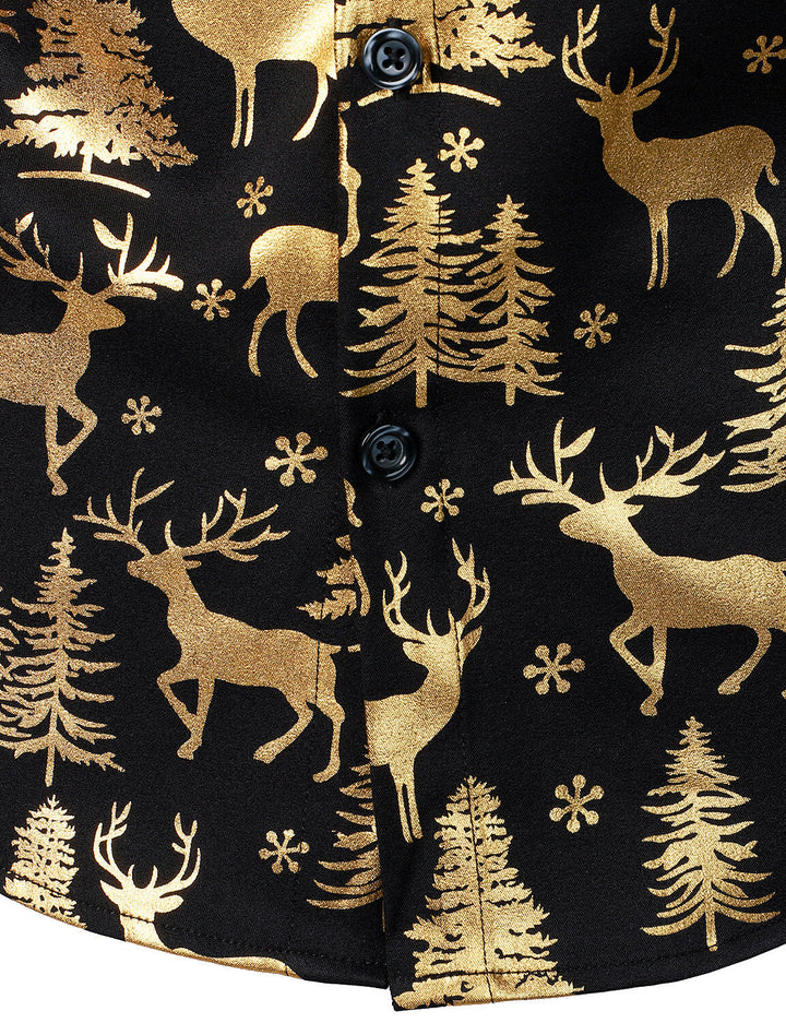 Herre Guld Jul Rensdyr Festlig Print Langærmet Skjorte