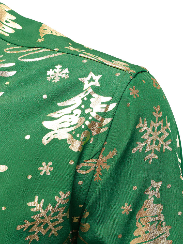 Herre Guld Juleprint Regular Fit Grøn Langærmet Skjorte