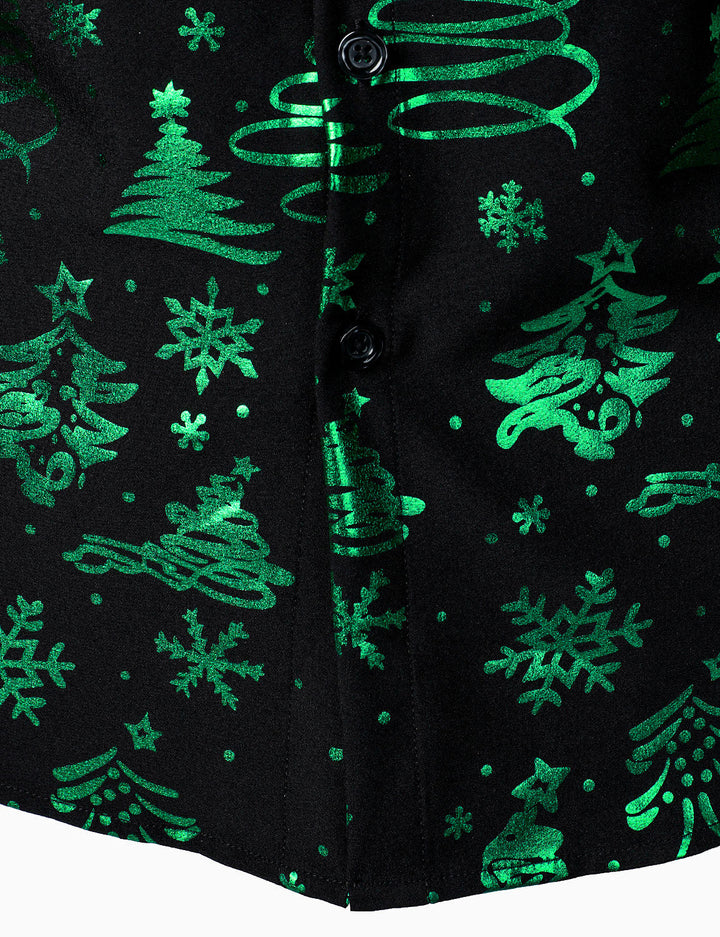 Herre Jul Print Regular Fit Grøn Langærmet Skjorte