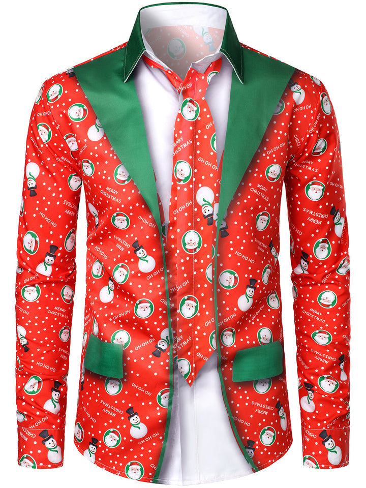 Herre Jule Snemand Santa Print Sjovt Outfit Jule Tematiseret Ferie Langærmet Skjorte