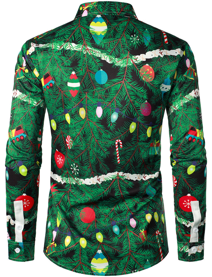 Herre Juletræ Camo Print Regular Fit Sjovt Outfit Tematiseret Top Langærmet Skjorte