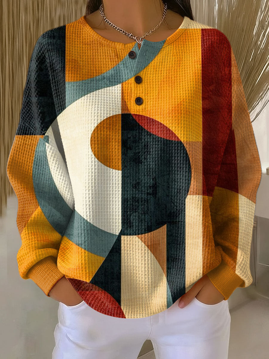 Lærke™ - Vaffelpullover med geometrisk mønster