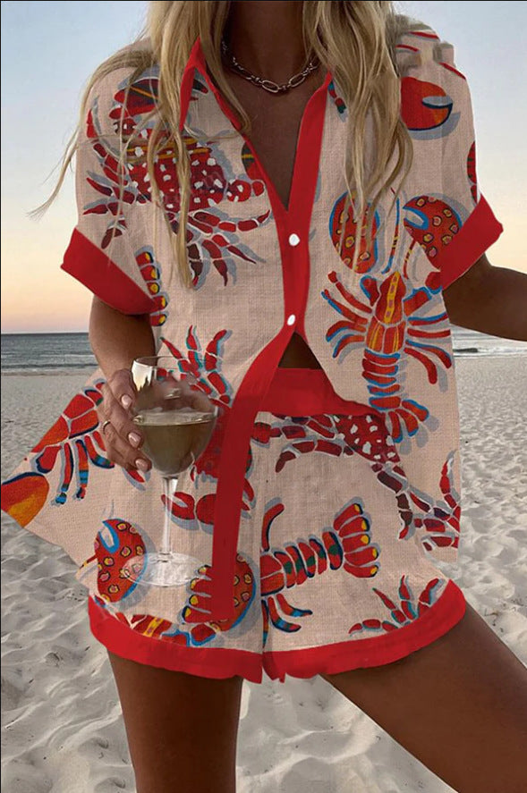 Daphira | Linned shorts sæt med hummerprint