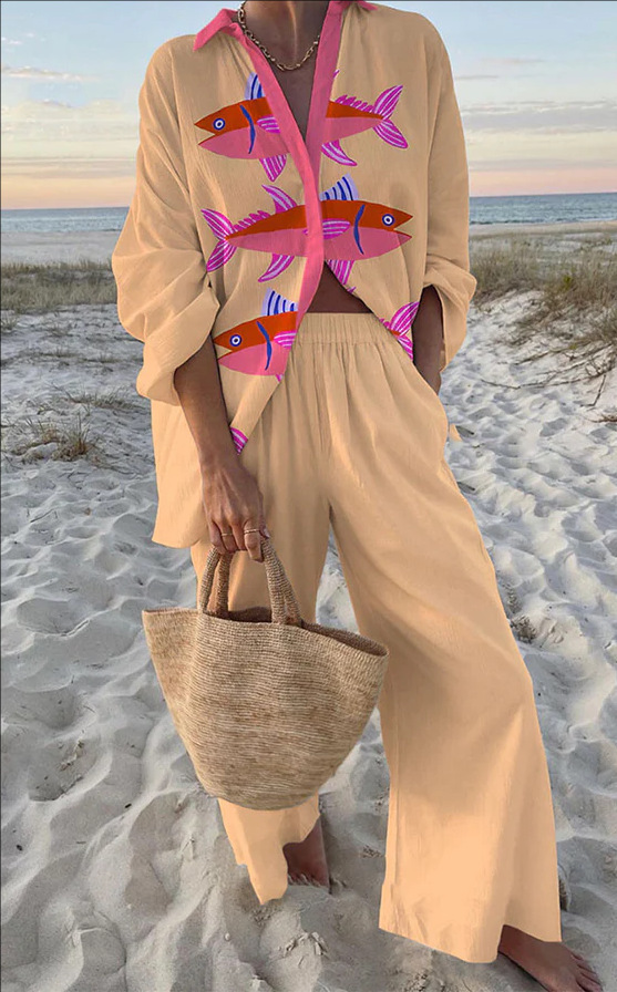 Evalisse™ | Linned-sæt med pink fiskemotiv