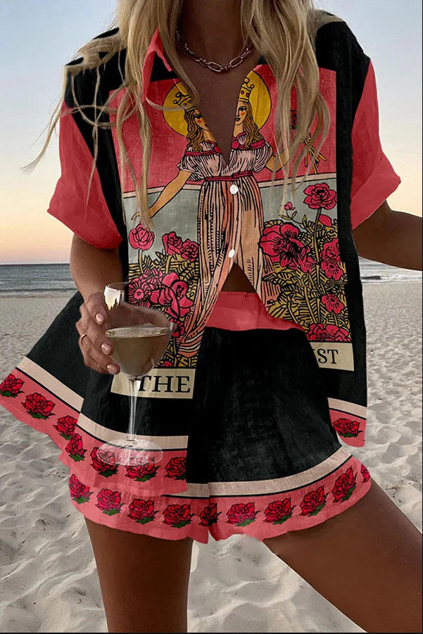 Yseline | Shorts-sæt i rosa naturlinned