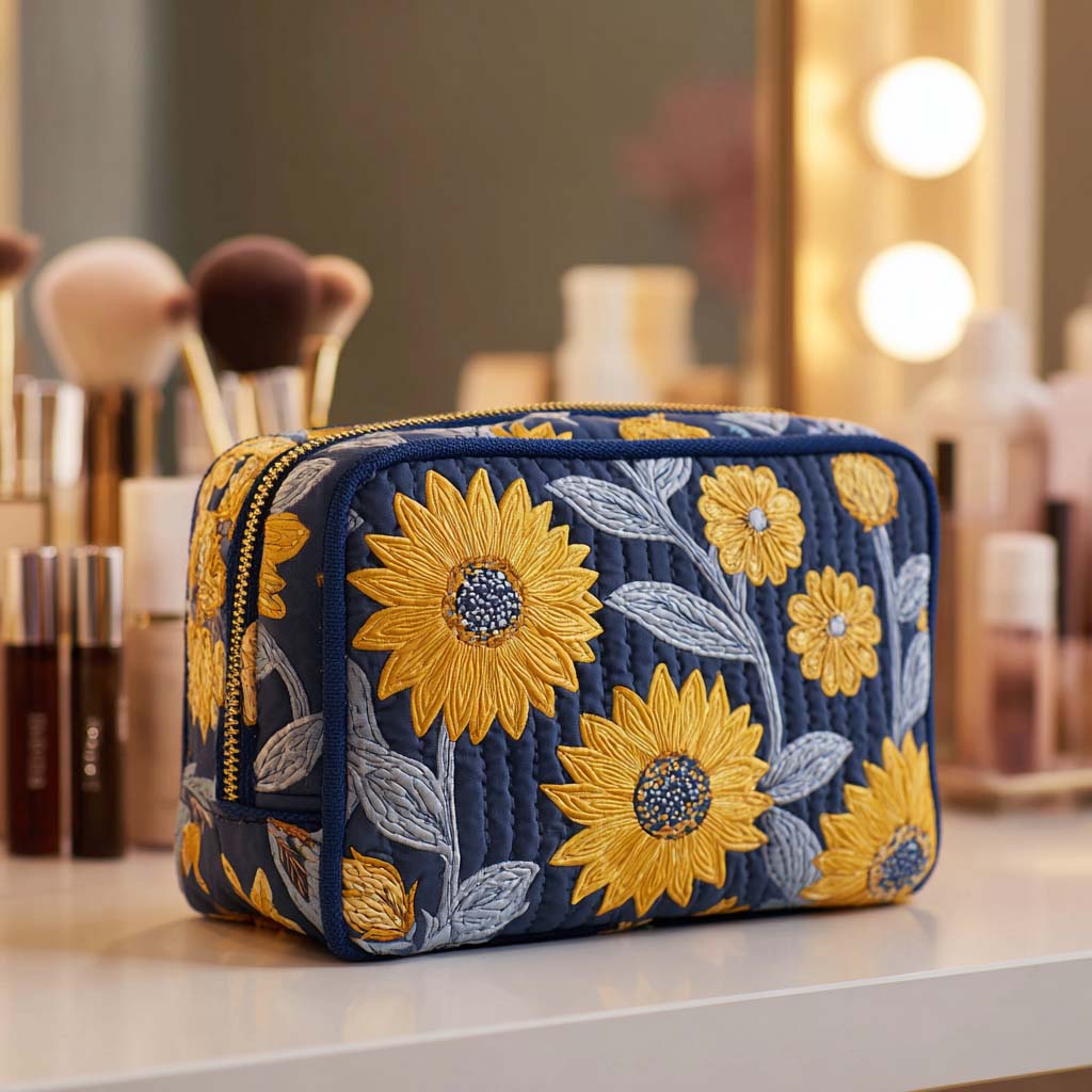 Makeuptaske "Solsikker i Natblå"