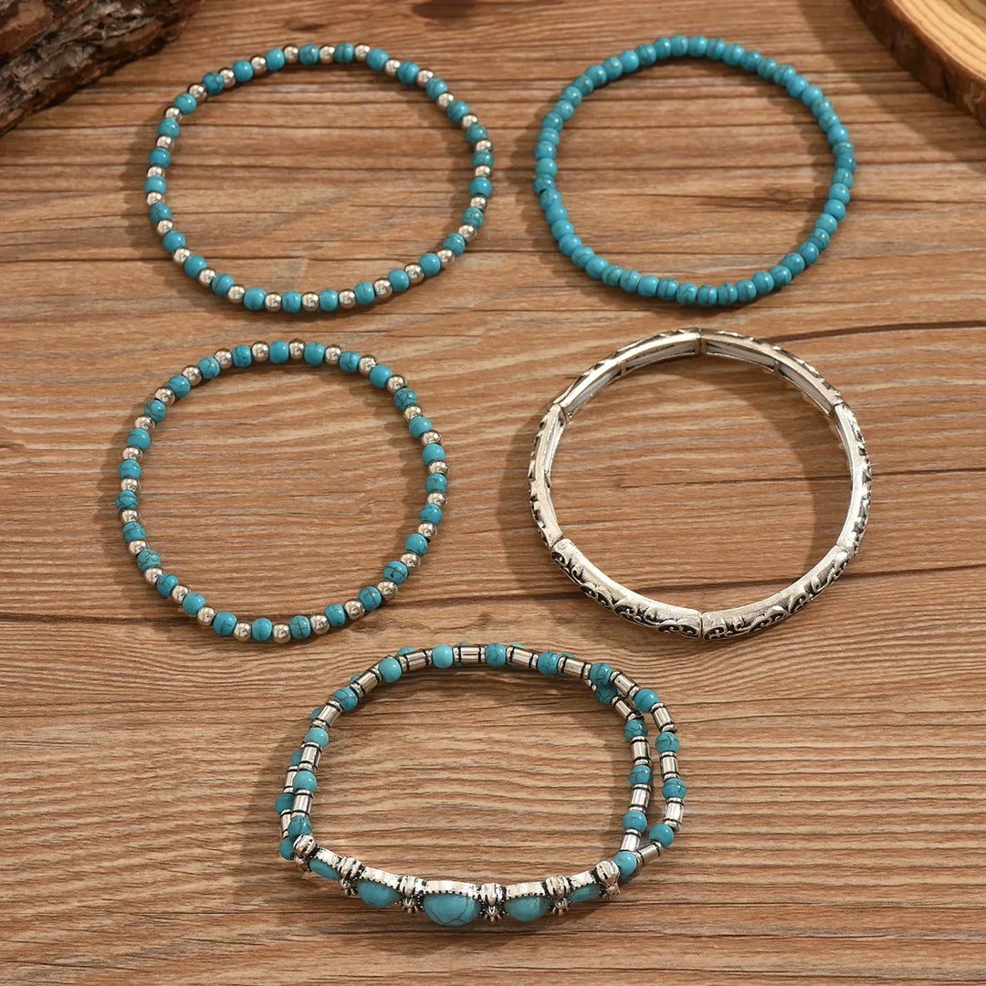 Set Boho Zapestnic z Turquoise Biseri