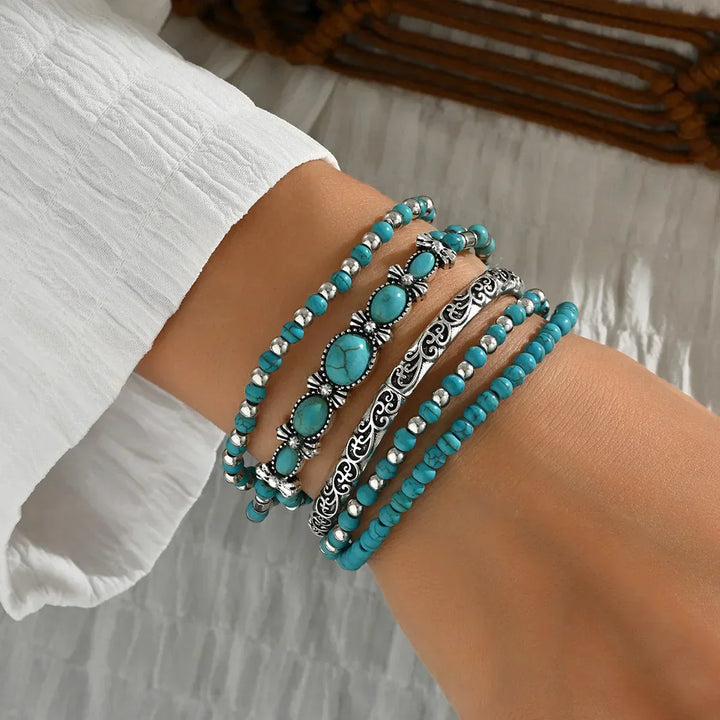 Set Boho Zapestnic z Turquoise Biseri
