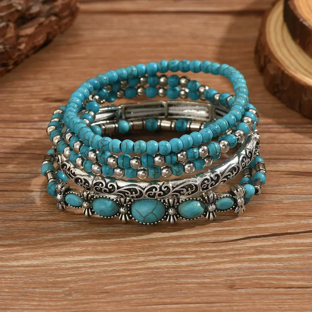 Set Boho Zapestnic z Turquoise Biseri