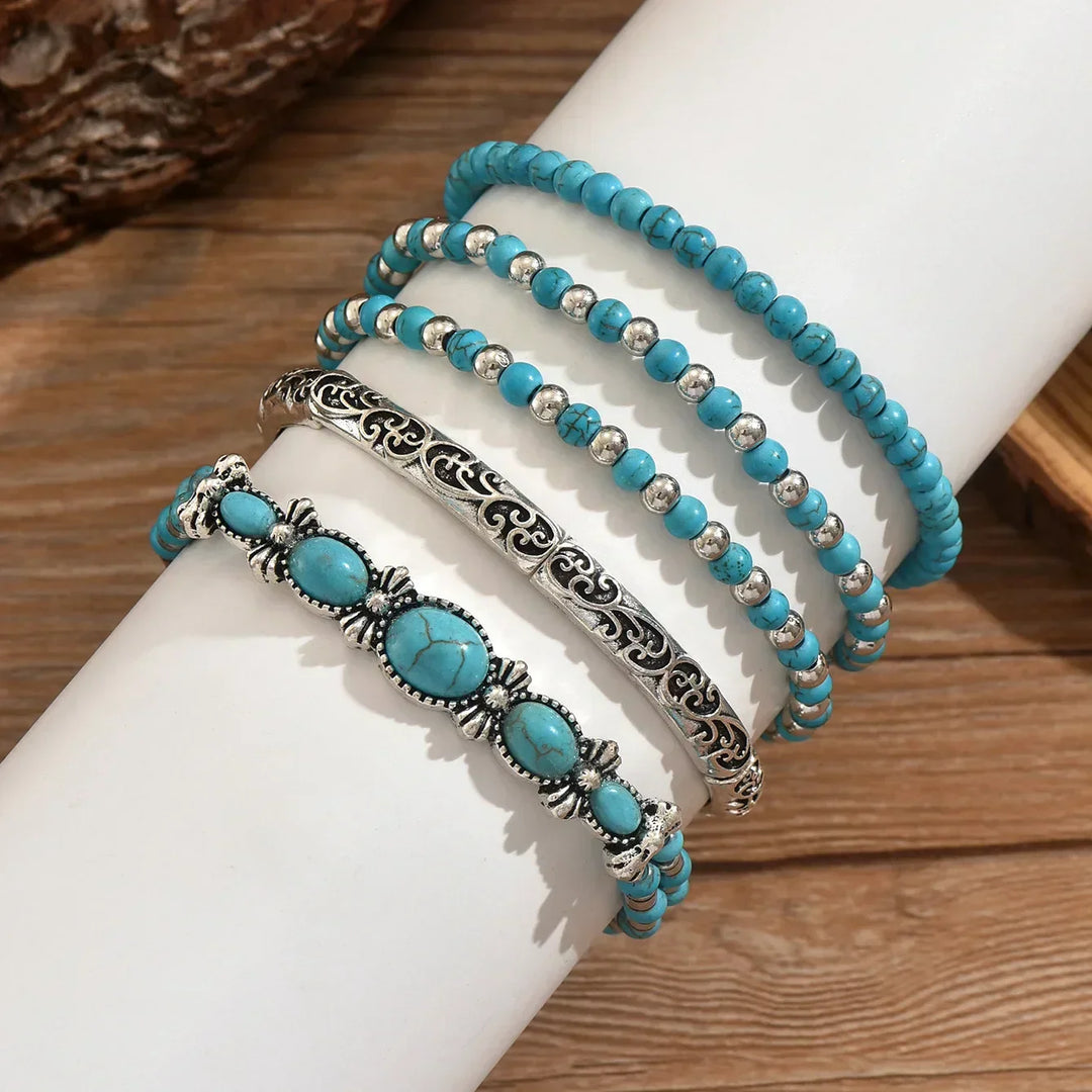 Set Boho Zapestnic z Turquoise Biseri