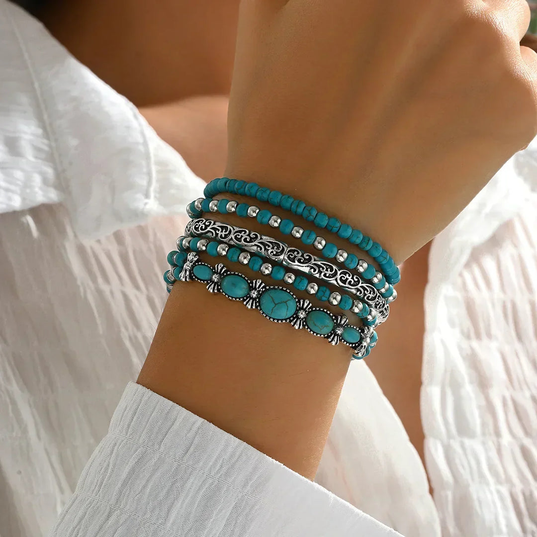 Set Boho Zapestnic z Turquoise Biseri