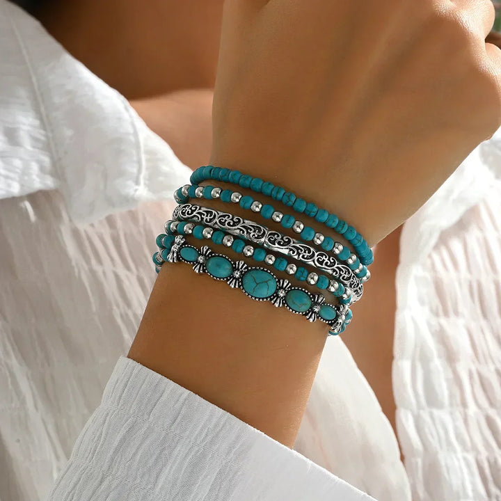 Set Boho Zapestnic z Turquoise Biseri