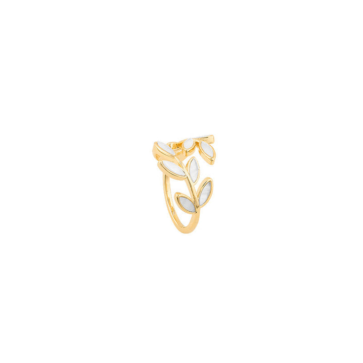 Justerbar Ring med Hvid Opal Blad i Guld