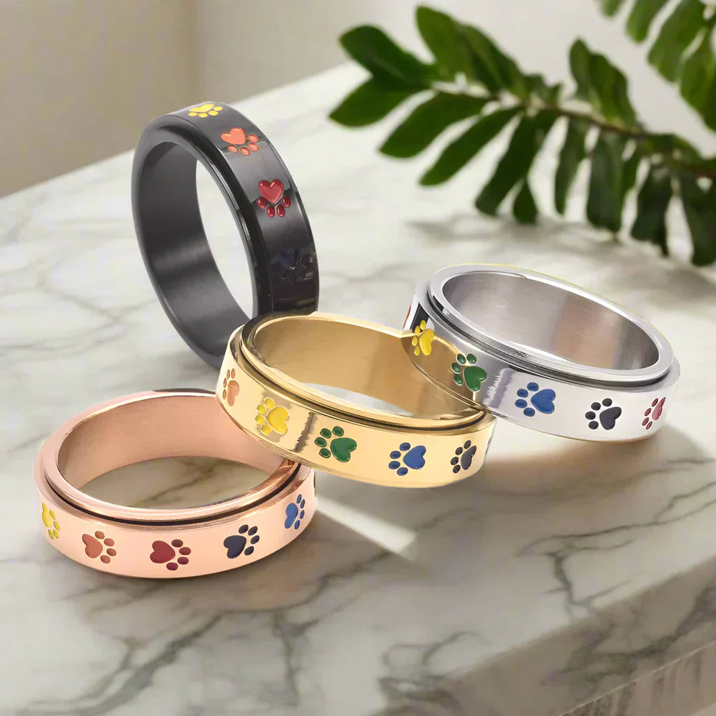 Spinnestressring – Rustfrit stål med regnbueperler