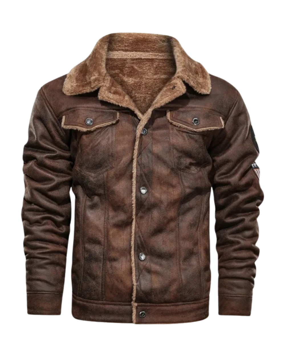 Elegant Varm Fleece Læderjakke