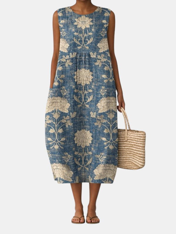 Alberte - Klassisk Midikjole med Blomsterprint