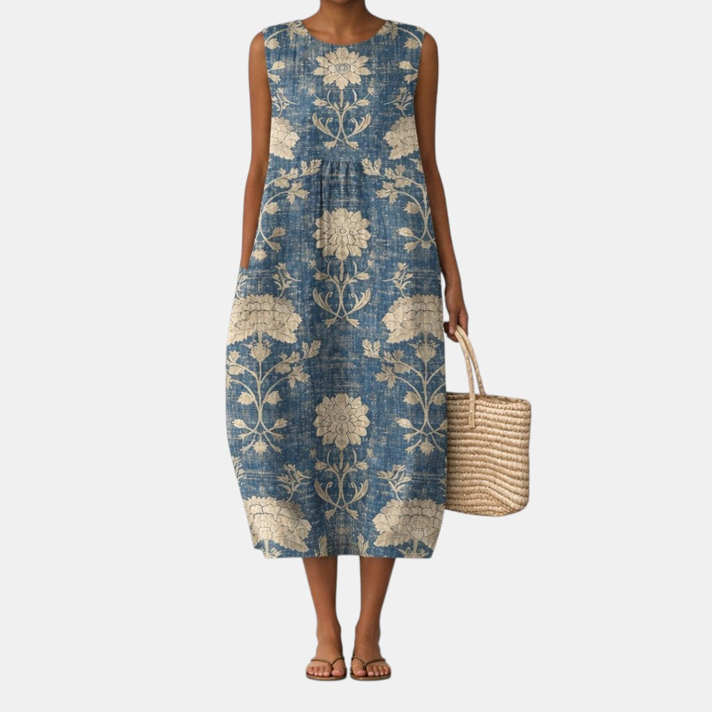 Alberte - Klassisk Midikjole med Blomsterprint