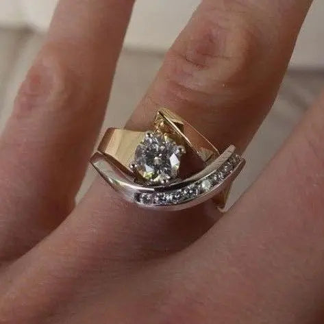 Vintage Anel Uregelmæssig i Guld og Sølv med Zirkonia