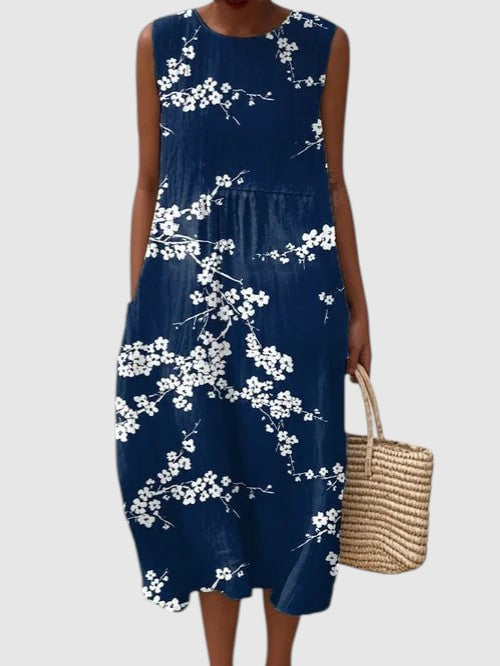 Tess – Elegant Midi-Kjole med Blomsterprint