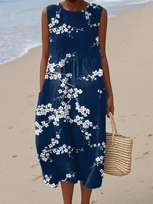 Tess – Elegant Midi-Kjole med Blomsterprint
