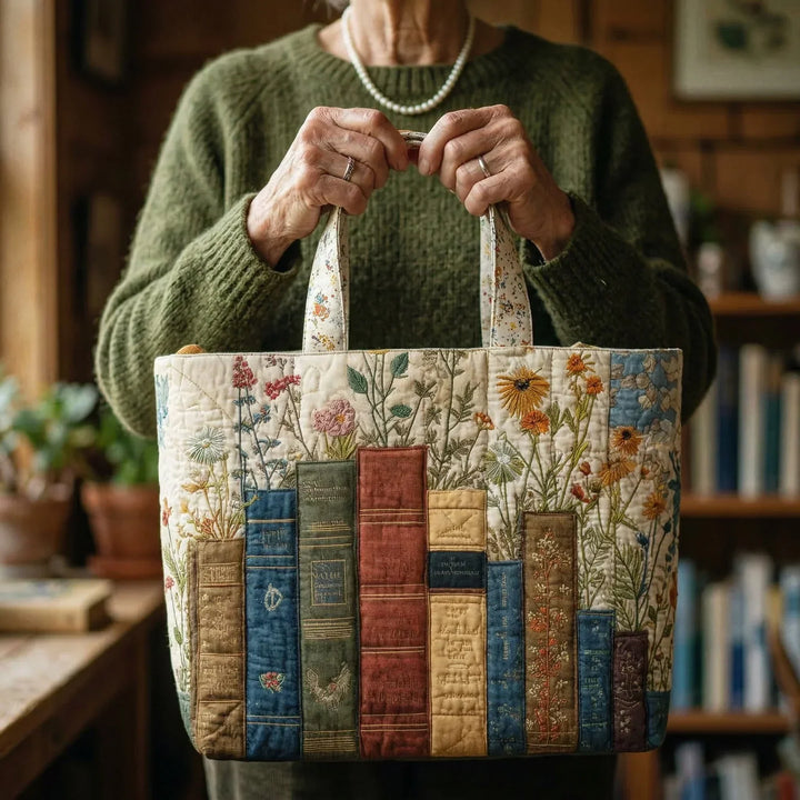HÅNDLAVET TASKE - BØGER OG BLOMSTER