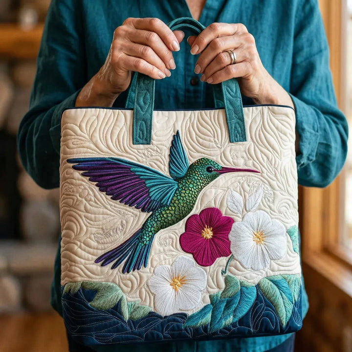 HÅNDLAVET TASKE - KOLIBRI OG BLOMSTER