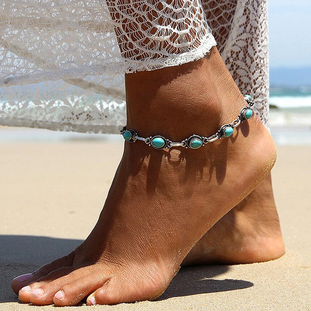 Vintage modra kamnita anklet