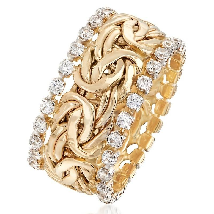 Vintage gylden flettet ring med zirkon