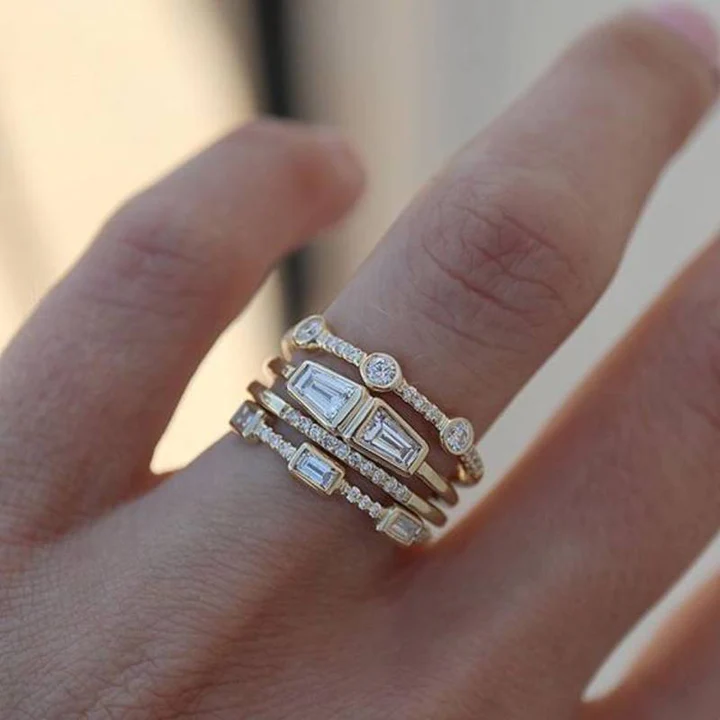 Vintage ring sæt i guld og kubisk zirkonia